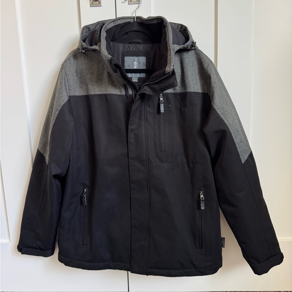 Men's Free Country Black‎ and Gray Winter Jacket with Hood Size Large